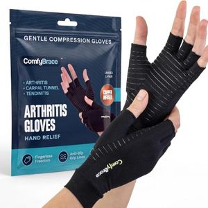 ComfyBrace Arthritis Hand Compression Gloves F.D.A. Comfy Fit, Fingerless Design, Breathable Moisture Wicking Fabric – Ease Muscle Tension, Relieve Carpal Tunnel Aches (Large)