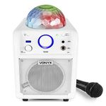 VONYX SBS50W Kids Karaoke Machine with Wired Microphone, Bluetooth Karaoke Speaker and Colourful LED Party Lights, Portable Rechargeable Singing System, White