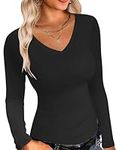 Ekouaer Long Sleeve Shirts for Women V Neck Basics Tops Lightweight Base Layer Slim Fit Top Thermal Undershirts Tee