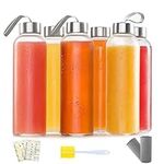 17oz Glass Water Bottles 6 Pack, Portable Juicing Bottles 500ml Leak-Proof Drinking Bottles with Lids,Reusable Clear Beverage Bottles, included Brush and Protective Sleeves