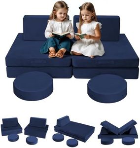 MeMoreCool Nugget Couch Kids Fort Modular for Playroom Bedroom, 6-Piece Sectional Kid Sofa Fold Out Toddler Set, Baby Boys Girls Foam Convertible Play Navy