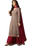 SHAFNUFAB® Women's Georgette Semi Stitched Anarkali Salwar Suit (wedding dress and salwar suit_SF20148 Free Size) (Red)