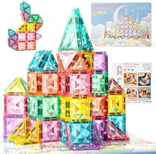Magnetic Tiles Building Blocks for Kids Ages 3-8, Diamond Surface Travel Set with Metal Storage Box, 60PCS STEM Montessori Educational Learning Toys Gifts