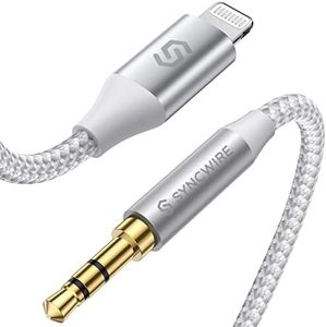 Syncwire Lightning to 3.5mm iPhone Aux Cord 3.3FT, [Apple MFI Certified] Aux Cord for iPhone, Car Stereo, Compatible with iPhone 14/13/12/11 Pro Max/Pro/Plus/Mini/XR/XS/8 Plus-Silver
