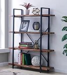 IHOMDEC 4-Tier Bookcase, Vintage Industrial Wood and Metal Bookshelves Display Rack for Home and Office Organizer, Retro Brown