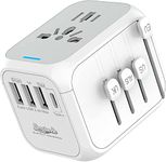 Universal International Travel Power Adapter, from a Canadian Small Business, W/Smart High Speed 2.4A 4xUSB Wall Charger, European Adapter, Worldwide AC Outlet Plugs Adapters (White)