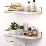 NUCAZA White & Gold Floating Shelves Wall Mounted Set of 2 With 18kg Capacity, Hanging Wall shelves for Bedroom, Kitchen, Bathroom, Living Room, Home Office, Storage Organiser - Solid Wood Shelf