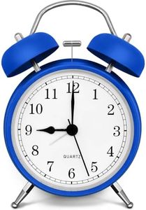 Miowachi 4 inch Loud Alarm Clock for Heavy Sleepers,Non-Ticking Silent,Battery Operated,Twin Bell Basic Clock for Wake-up Blue