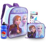 Disney Frozen Backpack Set for Girls ~ 5 Pc Deluxe 16" Frozen Backpack with Lunch Bag, Stickers, and More (Frozen School Supplies)