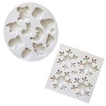 2 Pcs Fondant Silicone Molds, CNYMANY 14 Cavity 3D Christmas Snowflake Bell Sugar Craft Cake Decoration Cupcake Topper Crafting Projects Gum Paste Resin Polymer Clay Mould