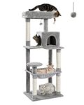 PEQULTI Cat Tree for Large Cats with Metal Frame Big Hammock, Cat Tower for Indoor Cats with 2 Door Condo House, [56.3"=143cm] Multi-Level Cat Shelves with Scratching Posts and Top Perch, Grey