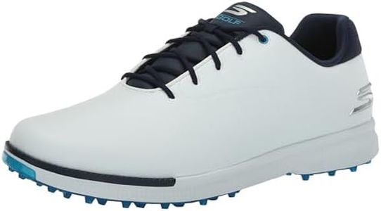 Skechers Golf Men's Tempo Spikeless Waterproof Lightweight Golf Shoe Sneaker, White/Navy/Blue, 12 Wide