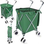 Wellmax WM99100 Series Folding Shopping Cart with Wheels, Grocery Cart with Removable Canvas with Cover, Lightweight Utility Cart for Groceries and Laundry - Holds up to 120 lbs (Green)