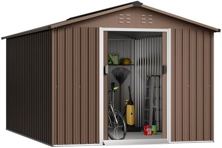 Zstar 15' x 8' Outdoor Storage Shed, Large Utility Tool Shed Storage House with Singe Lockable Door & Sloping Roof, Waterproof Metal Garden Sheds for Backyard, Patio, Outside Use, Brown