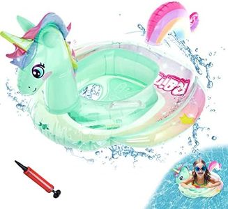 Baby Swimming Float for Children Kids, Inflatable Pool Float Swimming Ring with Safety Seat and Handle Unicorn Fun Water Toy Accessories for Age 1-5 Year Old Boys Girls Summer Training (Green)