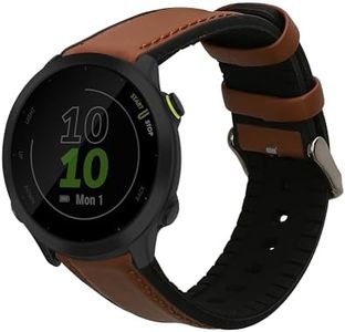 kwmobile Strap Compatible with Garmin Forerunner 55 Strap - Silicone and Leather Sport Wristband - Brown/Black