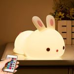 ZILLOQUIL Bedside Companion Baby Room Decor, Rabbit Bedroom Decorative Nursery Lamp, Induction Portable Rechargeable Night Light, Soft Silicone Cute Style Lamp with Remote Control (Lovely Bunny)