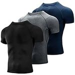 Niksa 3 Pack Compression Tops for Men Short Sleeve Mens Running Top Mesh Design Quick Dry Base Layer Top for Gym Sports Fitness Workout Cycling,Training