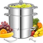 COSTWAY Steam Juicer for Canning, 11 Quart Fruits Vegetables Steamer with Tempered Glass Lid, Silicone Hose, Clamp and Loop Handles, Stainless Steel Steamer Extractor for Making Jelly, Jam, Juice