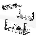 Baskiss 2 Packs Cable Management Tray, 40 cm Under Desk Cord Organizer with Clamp Mount for Wire Management, Foldable Handle Metal Holder for Desks, Offices, Kitchens, No Need to Drill Holes (Black)