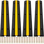 FORAVER 4 Pack of Rubber Cable Protectors 1-Channel Hose Ramp Outdoor Cable Floor Cover Protector Single Channel Modular Rubber Guard Cover Protector for Hoses Wires Cables (4 Pack 1-Channel)