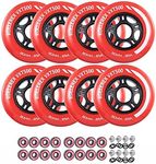 Rollerex VXT500 Inline Skate Wheels (8-Pack w/Bearings, spacers & washers) (Size & Color Options Available) - for Indoor, Outdoor, Hockey - For Roller Blade Wheel Replacement (76mm, Rocket Red)