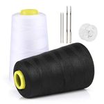 LIHAO Sewing Thread 2 Pack Black & White Sewing Thread 100% Polyester Spools of 3000 Yards for Sewing Machines and Handmade Products Sewing Kit