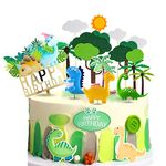 MOVINPE 21 Pieces 3D Dinosaur Cake Toppers, Happy Birthday Banner, Tree, Cloud, Sun Cake Cupcakes, Forest Dinosaur Themed Birthday Cake Toppers for Kids, Boys