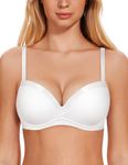 WingsLove Women's Push Up Bra Padded Comfortable Plunge T Shirt Bras Underwire Support Lift Up Add One Cup, White, 36A