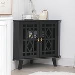 Scurrty Corner Shelf Stand, Small Corner Table Sideboard Cabinet with 2 Doors and 2-Tier Shelves, Free-Standing Corner Storage Organizer for Living Room, Dining Room & Bathroom(Black)