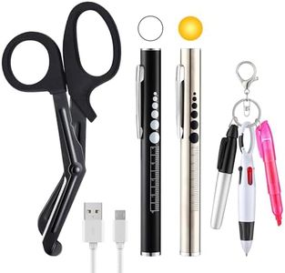 Enhon 6 Pack Nurse Tools Set, 2 Rechargeable Pen Light with Two LED Sources and Pupil Gauge, One 6'' Medical Scissors and 3 Mini Highlighter Pen for Nurse, Student, Doctor, First Aid(Black)