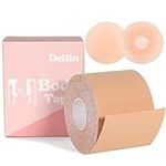 Deilin Boob Tape Breast Lift Tape, 2 Pcs Silicone Nipple Cover, Push Up & Lifting Kinesiology Tape Fit for Any Type of Clothing and A-D Cup Beige