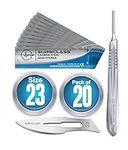 Surgical Scalpel Surgical Blades # 23 Carbon Steel Non Sterile Pack of 20 and Handle No 4 Perfect for wood art, Surgical, Sculpting, Repairs, Lab Anatomy, Sign, Card Making Lab Training SURGIBL23-20