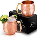 KoolBrew Moscow Mule Copper Mugs - Gift Set of 2, 100% Solid Handcrafted Copper Cups - 16 Ounce Food Safe Hammered Mug for Mules