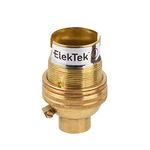 ElekTek Unswitched Lamp Holder B22 BC Bayonet Cap with Shade Ring 1/2" 26TPI Threaded Bottom Entry - Made in UK - Brass