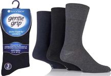 Gentle Grips - Men's Socks Bigfoot Honeycomb Top Cotton Rich Pack of 6, Size 12-14 (Black/Navy/Grey)