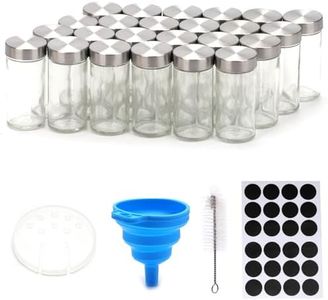 WFPOWER 24 Pieces Glass Spice Jar Bin Kit 100ML, Spice Dispenser Bottle 3.5oz Seasoning Condiment Storage Container Spice Shaker Organizer Canisters with Shaker Lids Labels Funnel Brush