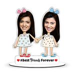 Foto Factory Gifts® Personalized Best Friends Caricature Girls (Wooden_8 inch, x 5 inch_Multicolour) CA0118