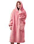 UMIPUBO Blanket Sweatshirt Oversized Sherpa Hoodie Super Soft Warm Comfortable Sherpa Giant Hooded Blanket with Pocket One Size Fits All, Men, Women, Girls, Boys, Friends (Pink, One size)