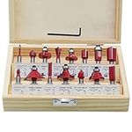 1/4 inch Router Bit Set, 15pcs 6.35mm Shank Tungsten Carbide Tipped Router Bit Set with Wooden Box, Double Flute Wood Milling Saw Cutter, for Handwork and DIY