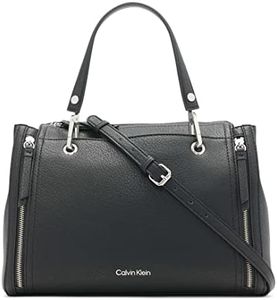 Calvin Klein Reyna Novelty Satchel, Caramel Combo, One Size, Black/Silver, One Size