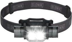 SLONIK Rechargeable Headlamp for Adults - 1000 Lumens Super Bright 60 ft Beam LED Flashlight - Lightweight, Heavy-Duty, IPX4 Waterproof Hard Hat Light - Camping Gear, Running Headlight, Black