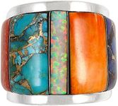 Wide Statement Ring in Sterling Silver Ring Genuine Turquoise & Gemstones (SELECT color) (Multi, 10)