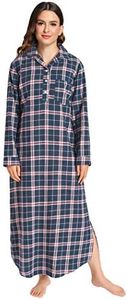 Latuza Women's Plaid Flannel Nightgowns Full Length Sleep Shirts, Navy Red Plaid, XX-Large Plus