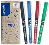 Pilot V5 Liquid Ink Rollerball 0.5mm Tip - Black/Blue/Red/Green (Pack of 4)