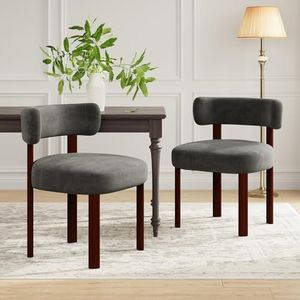 COLAMY Mid-Century Modern Upholstered Dining Chairs Set of 2, Wooden Kitchen Chairs with Curved Backrest, Grey Velvet Chairs for Dining Room, Kitchen, Restaurant