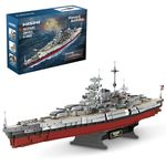 MISINI Technik FC4201 German Battleship Bismarck Clamping Blocks, 2081 PCS/MOC Large WWII German Military Warship Marine Battleship Model for Adults, Compatible with Major Brands