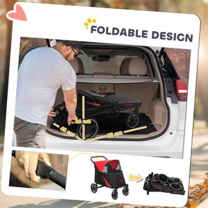 PawHut Foldable Dog Stroller – Red, Lightweight Pet Carrier