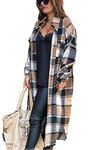 Women's Wool Coat Loose Long Plaid Shacket Button Up Flannel Jacket with Pockets