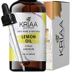 KRIAA Goodness Lemon Essential Oil 4oz with Dropper Organic Ideal for Aromatherapy Perfume Spray Guitar Cleaning Wood Hair & Skin Aid Candle Balm & Soap Making Diffuser Use